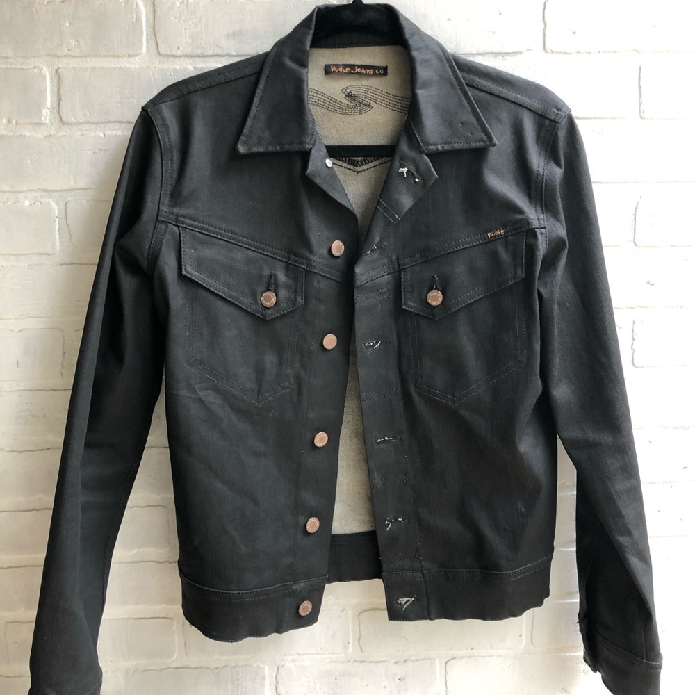 Nudie Black Denim Jacket, Coated